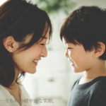 北広島・新札幌で小児矯正を検討中の親子が、明るい光の中で笑顔で向き合う安心感のある風景。