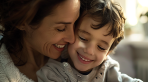 安心した表情の親子と明るく清潔なクリニックのイメージ