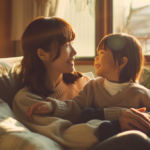 札幌・新札幌での小児矯正相談をイメージした、笑顔で寄り添う親子と温かな陽光。