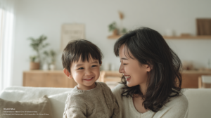 新札幌で小児矯正を検討する保護者へ安心感を伝える、温かい光に包まれた母子の笑顔のイメージ画像