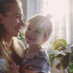 明るい日差しの中で笑顔を見せる親子。新札幌での小児矯正を検討する際の安心感と家族の絆を表現。