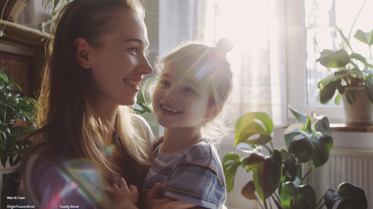 明るい日差しの中で笑顔を見せる親子。新札幌での小児矯正を検討する際の安心感と家族の絆を表現。