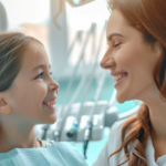 札幌市・新札幌での小児矯正を検討する親子が、明るく清潔感のある歯科医院で安心した表情を見せる様子