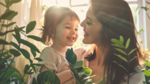 明るい日差しの中で笑顔を見せる親子。新札幌での小児矯正を検討する際の安心感を表現したイメージ。