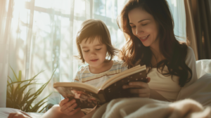 明るい日差しの中で微笑み合う親子。北広島・札幌での小児矯正の相談時期と安心感を表現したイメージ。