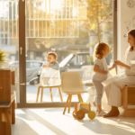 新札幌の明るい歯科医院で、小児矯正の相談をしながら笑顔で話す親子と歯科医師の様子。