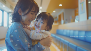 札幌・北広島での小児矯正相談を前に、明るい表情で向き合う親子と温かい自然光のイメージ