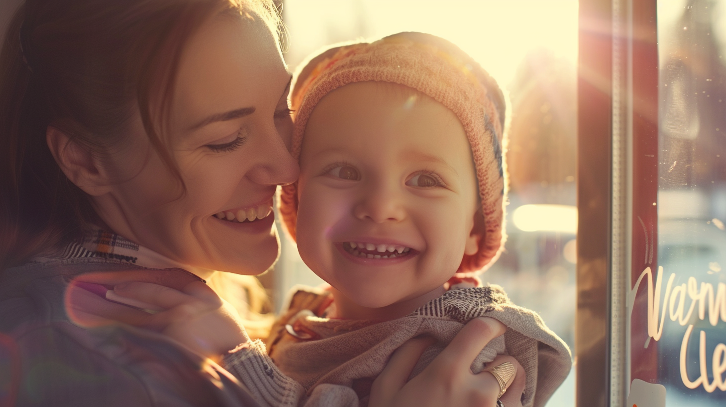 札幌・北広島での小児矯正を検討する親子が、光の入る明るい空間で安心して笑顔を見せている様子