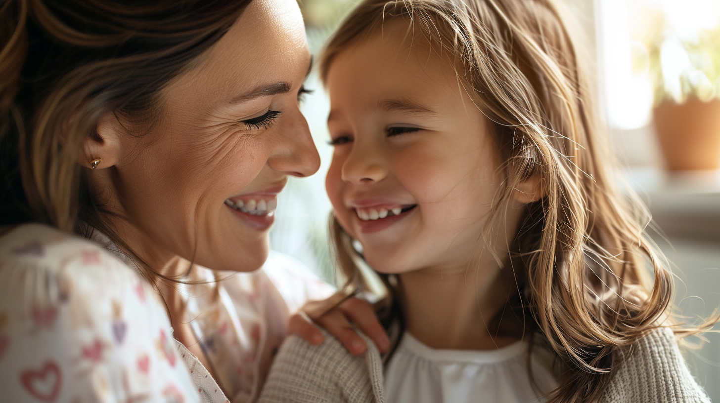 札幌の歯科医院で小児矯正の相談をしながら、笑顔で向き合う母子の温かな風景