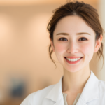 自然光が入る明るい歯科医院で、自分らしいきれいな歯並びの笑顔で自信を持つ日本の女性のイメージ画像
