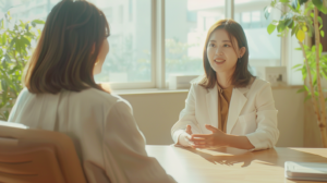 新札幌でマウスピース矯正を相談する、自然光が差し込む診察室での安心した対話風景