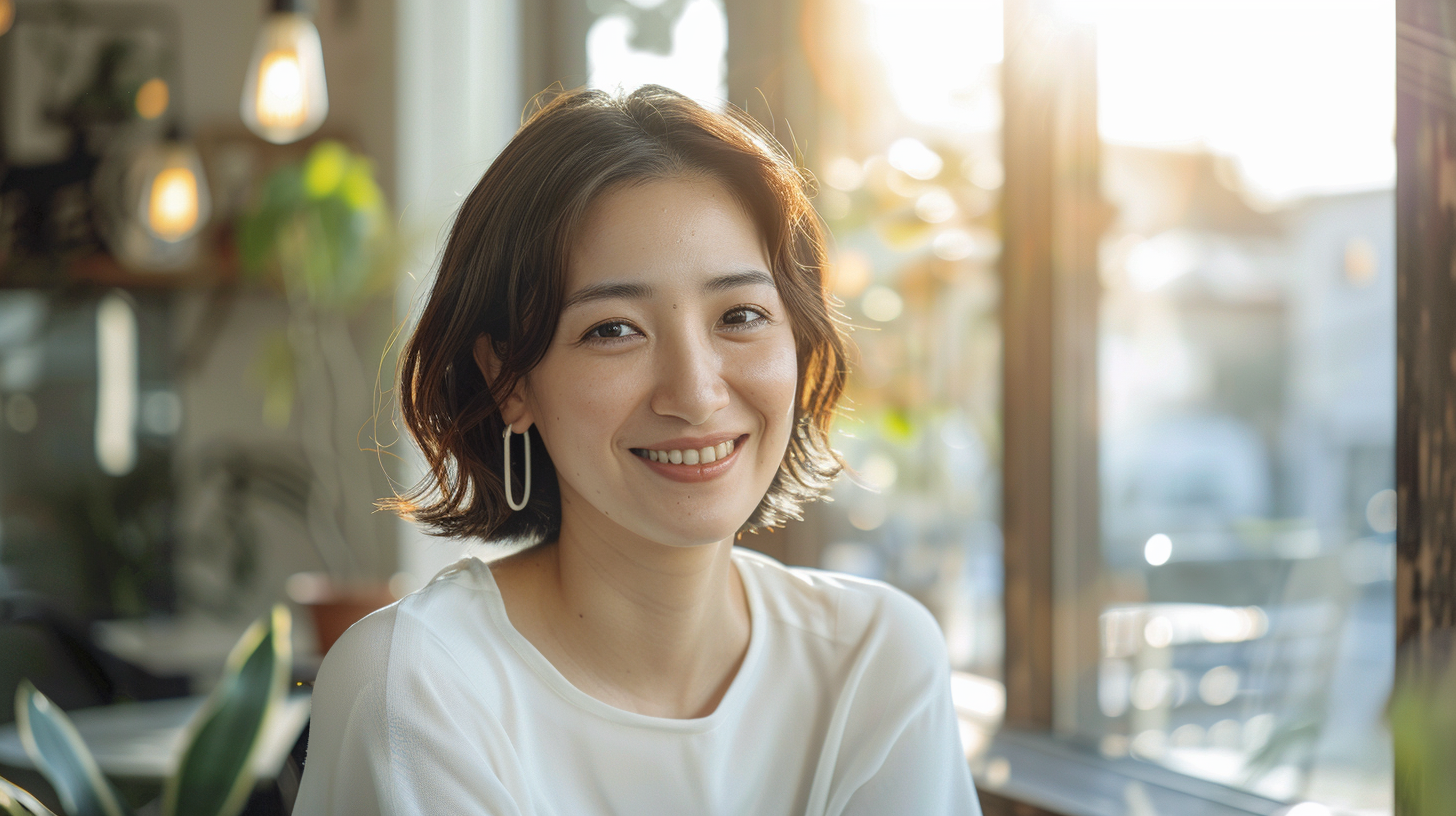 新札幌で大人のマウスピース矯正の不安や迷いを相談し、自然な笑顔と安心感を取り戻す女性のイメージ