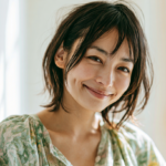自然光の入る部屋でリラックスして微笑む女性。札幌・北広島での大人の矯正の安心感をイメージ。
