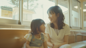 札幌市の小児矯正について、笑顔でリラックスして相談する親子の様子