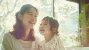 リラックスして笑顔で向き合う親子の姿（新札幌の小児矯正・相談）