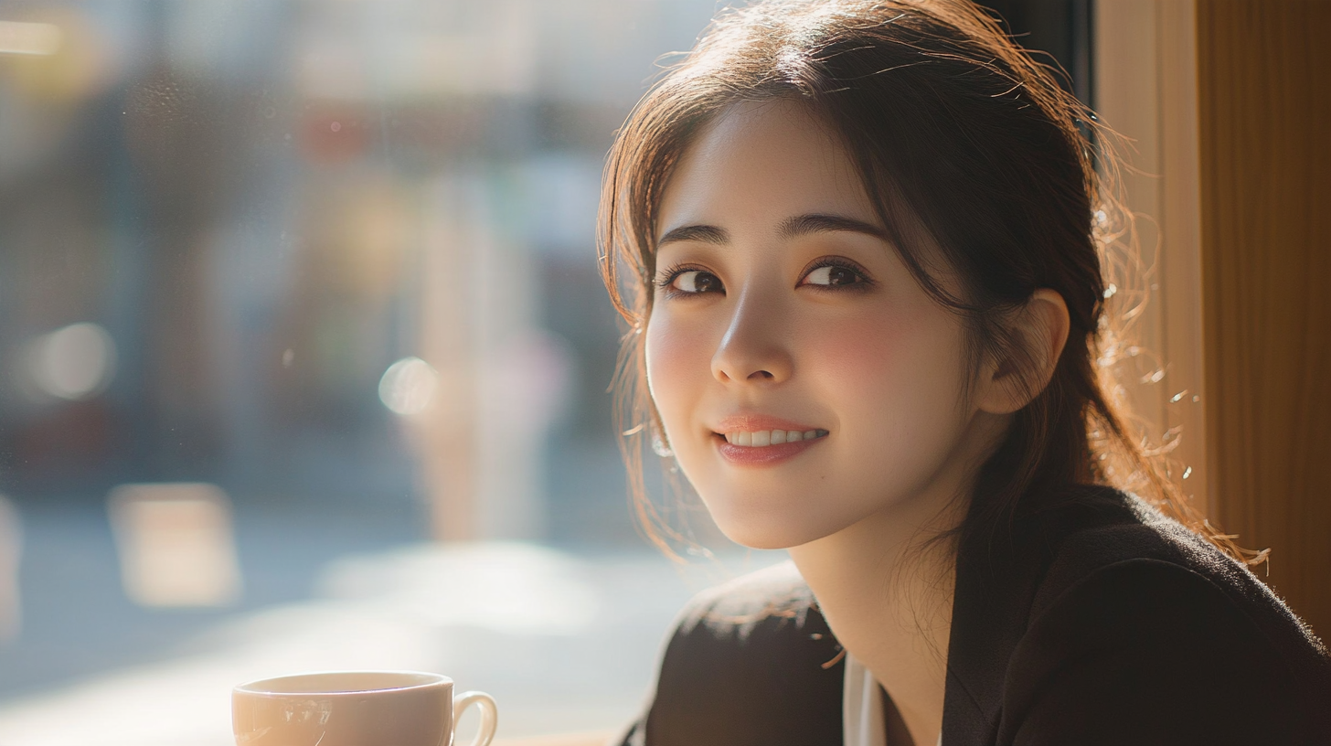 札幌の落ち着いた光の中で穏やかに微笑む女性とマウスピース矯正の安心感を表現したイメージ