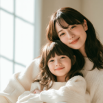 明るい自然光のなかで笑顔を見せる親子と小児矯正・生活習慣の相談イメージ